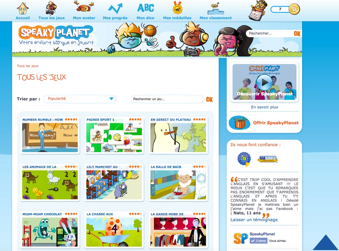 SpeakyPlanet  Des jeux pour apprendre l'anglais aux enfants