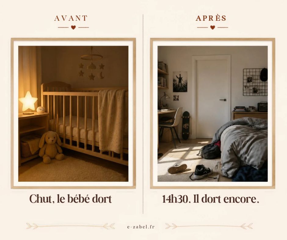 Avant / après : les phrases qu'on dit aux jeunes parents, du « Chut, le bébé dort » au « 14h30, il dort encore »